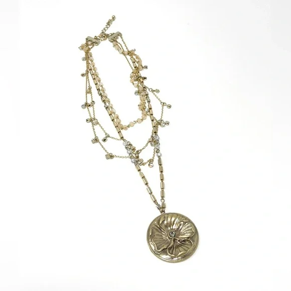 New Free People Layered Charm Necklace Gold - Picture 2 of 5